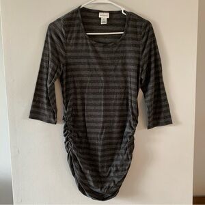 Striped Maternity Shirt Motherhood Maternity Shirred Gray 3/4 Sleeve Size Small